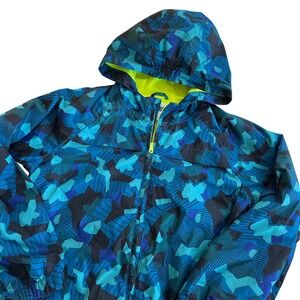 Gymboree Boys Blue Geometric Camo Windbreaker Rain Jacket Mesh Lined L 10-12